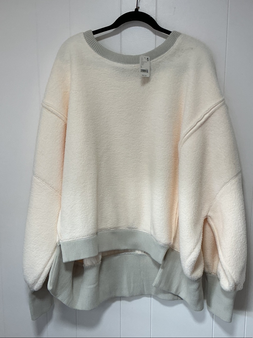 Free People Cream & Light Gray Oversized Crewneck Sweater